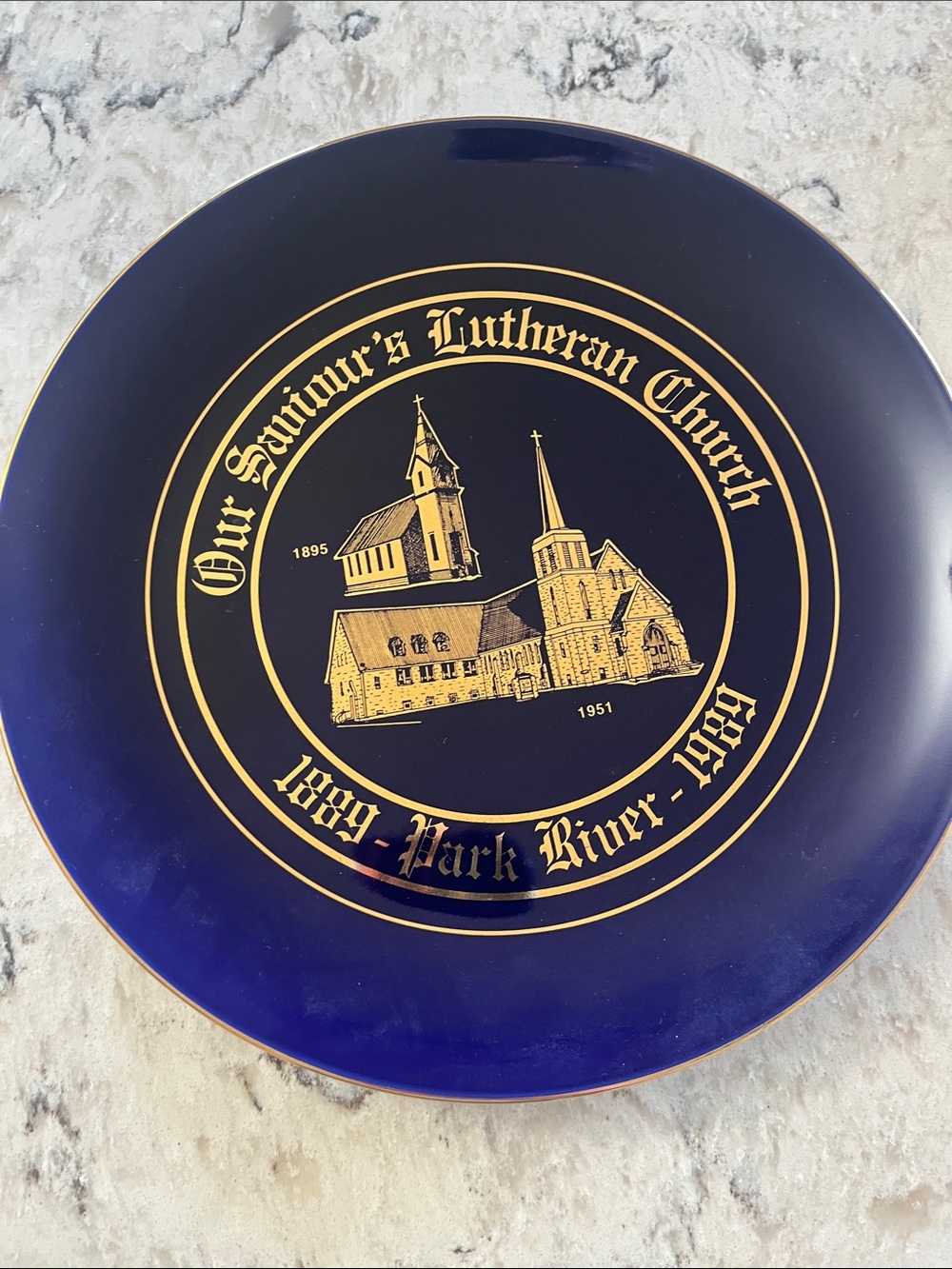 Our Saviour's Lutheran Church Commemorative Decorative Plate - Blue & Gold